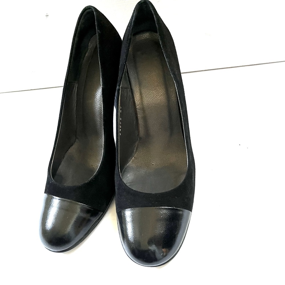 Black real suede shoes with black patent leather  capped toe & leather heels 40